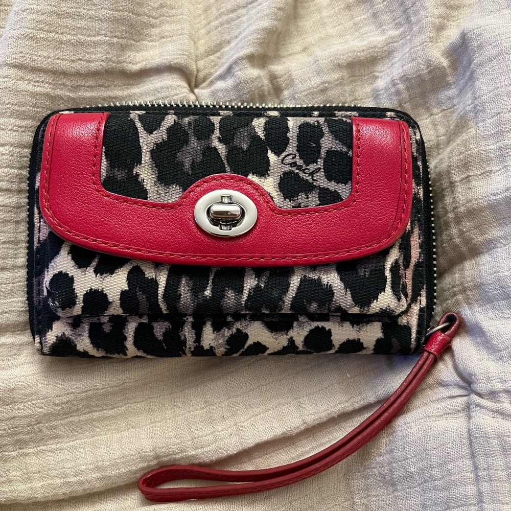 Coach Black and Red Leopard Print Wallet